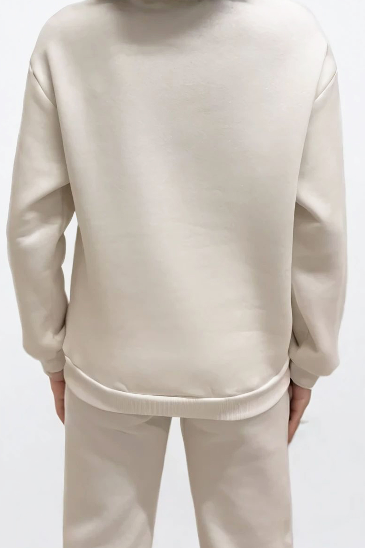 BİSİKLET YAKA 3 İPLİK İŞLEME TÜL DETAYLI SWEATSHIRT - YEŞİL