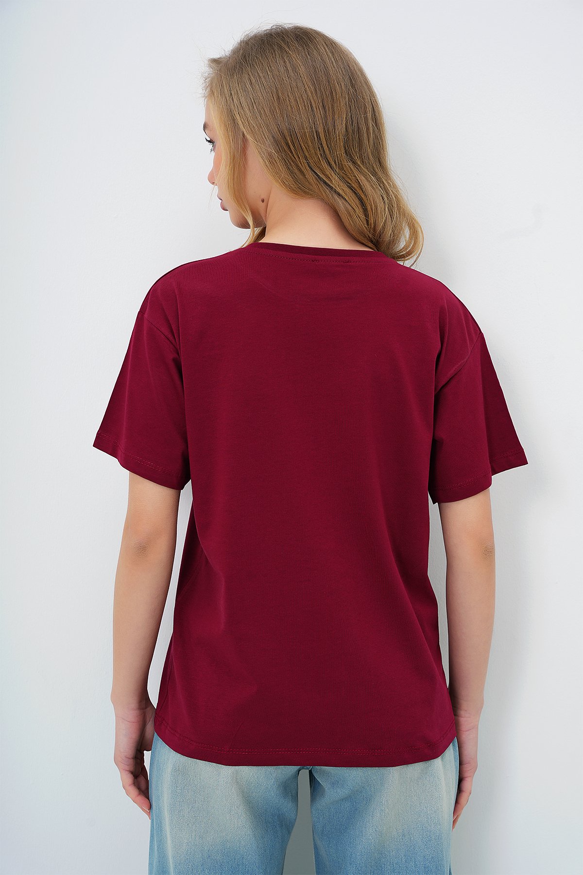 BİSİKLET YAKA BASİC T-SHIRT - BORDO