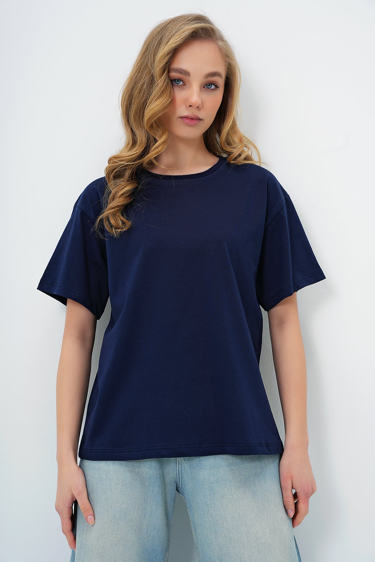 BİSİKLET YAKA BASİC T-SHIRT - LACİVERT