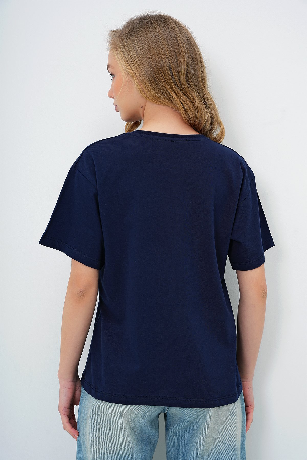 BİSİKLET YAKA BASİC T-SHIRT - LACİVERT