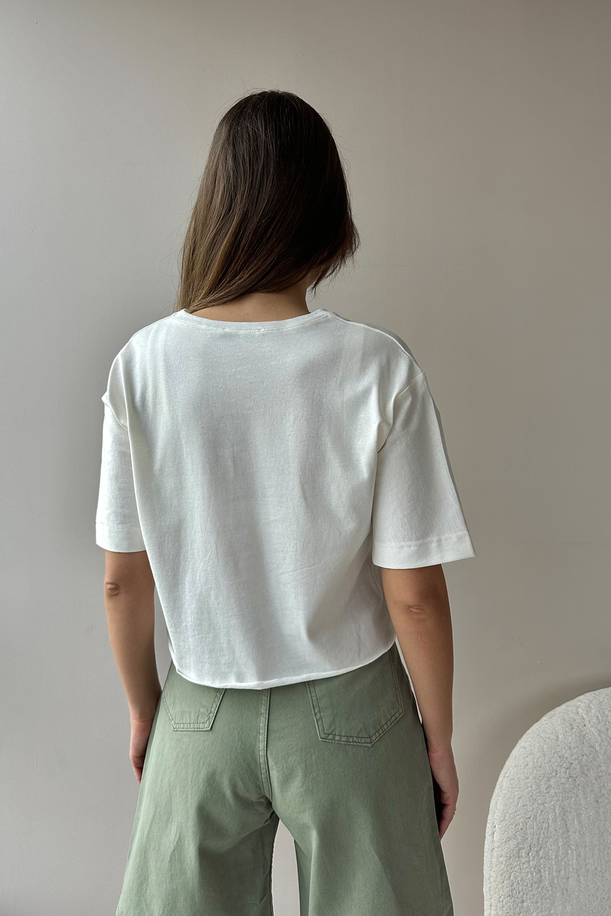 Bisiklet Yaka Baskılı İkili T-Shirt Set - Ekru-Haki