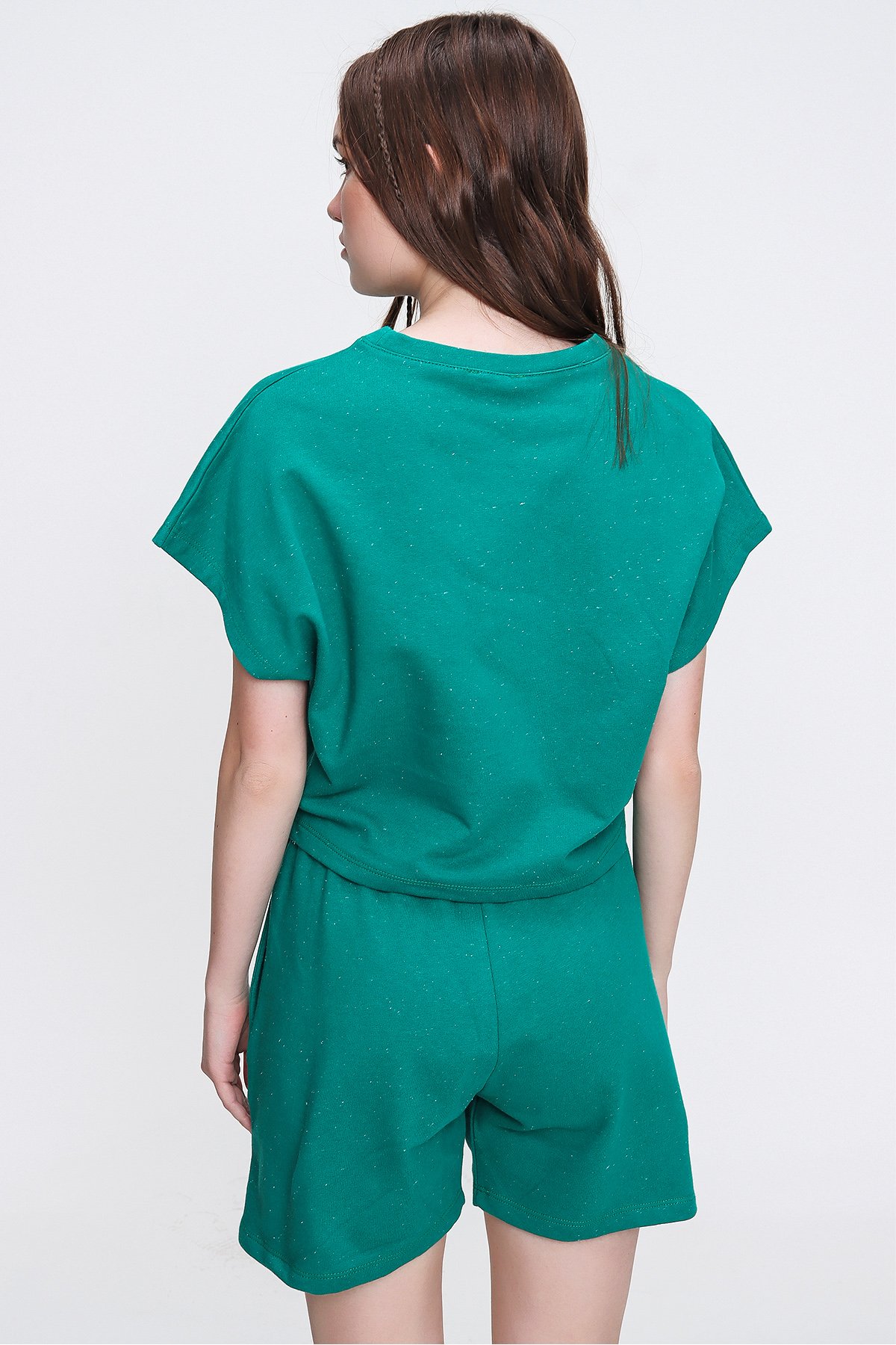 Bisiklet Yaka Baskılı Şortlu Pijama Takımı - Yeşil