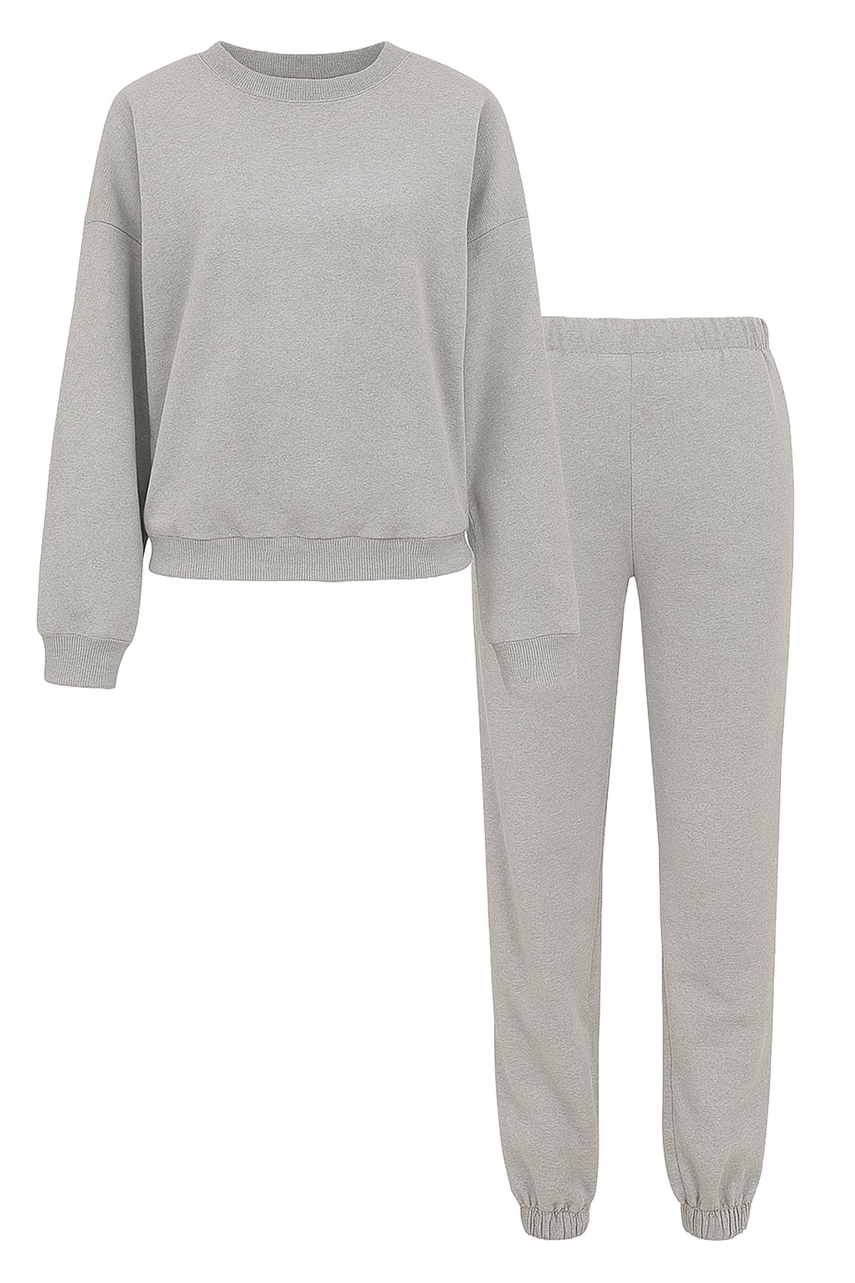Bisiklet Yaka Beli Ve Paçası Lastikli İki İplik Basic Eşofman Takımı - Gri