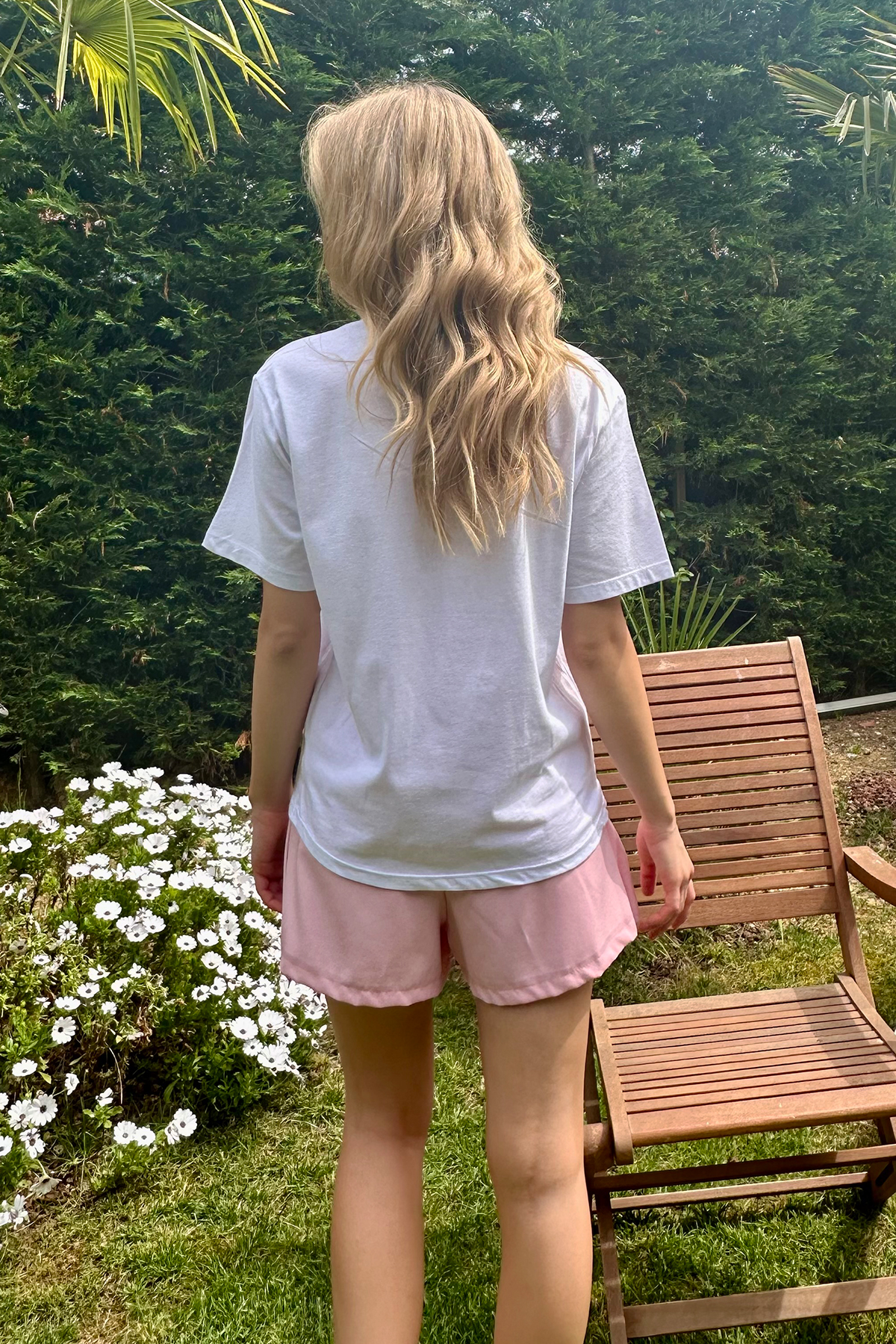 Bisiklet Yaka Çıkabilen Çiçekli Pamuk T-Shirt - Beyaz