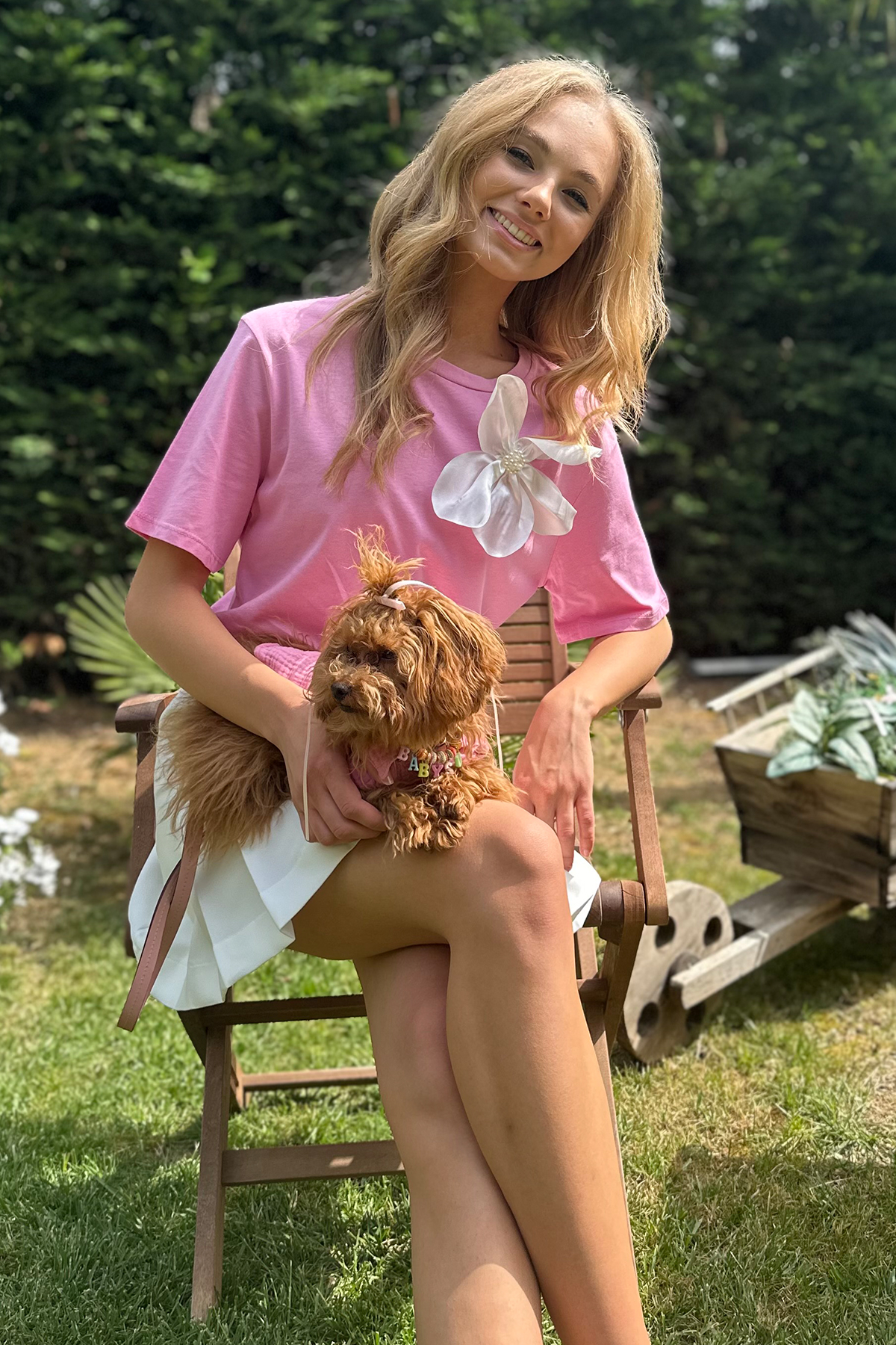 Bisiklet Yaka Çıkabilen Çiçekli Pamuk T-Shirt - Pembe