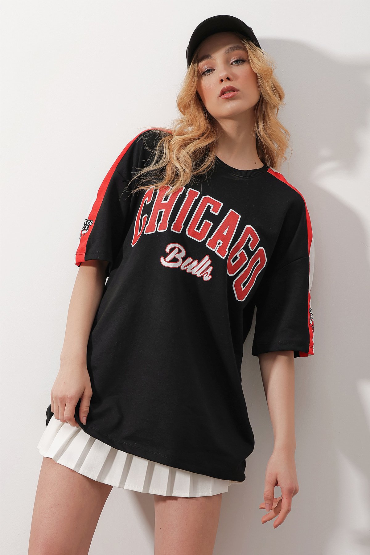 Bisiklet Yaka Dijital Baskılı İki İplik Unisex Oversize T-Shirt - Siyah
