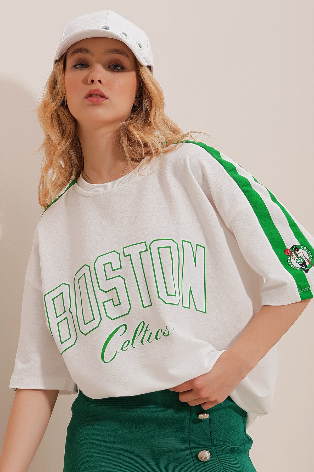 Bisiklet Yaka Dijital Baskılı İki İplik Oversize Unisex T-Shirt - Beyaz