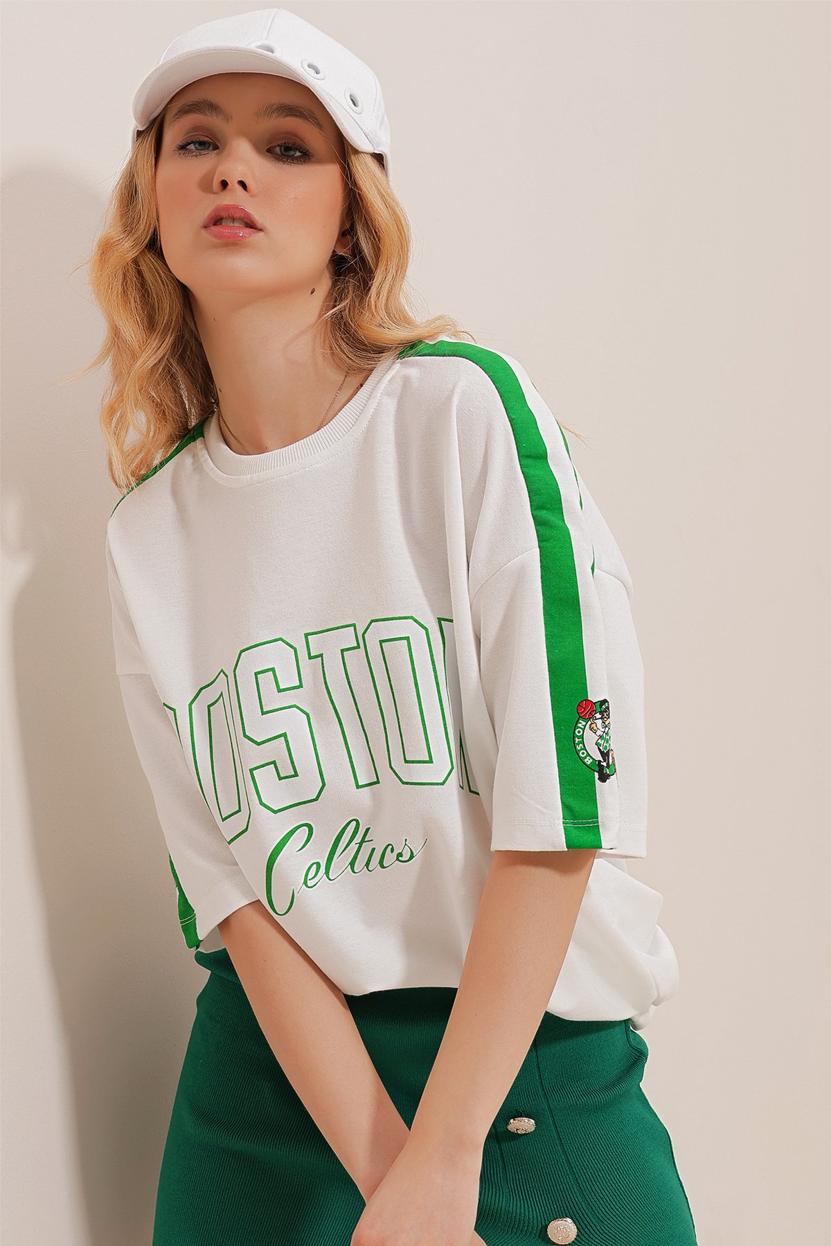 Bisiklet Yaka Dijital Baskılı İki İplik Oversize Unisex T-Shirt - Beyaz