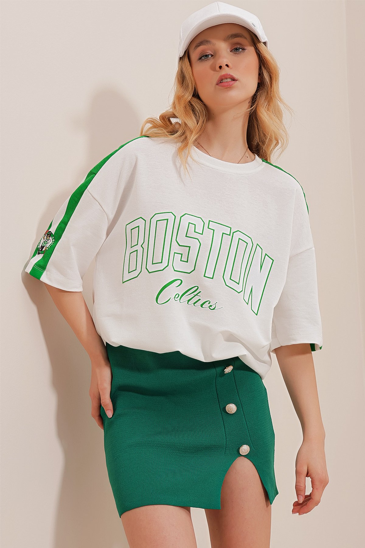 Bisiklet Yaka Dijital Baskılı İki İplik Oversize Unisex T-Shirt - Beyaz