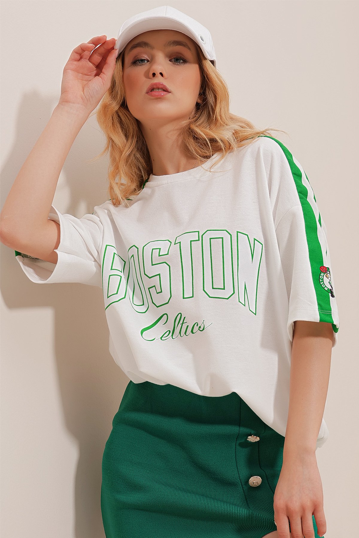 Bisiklet Yaka Dijital Baskılı İki İplik Oversize Unisex T-Shirt - Beyaz