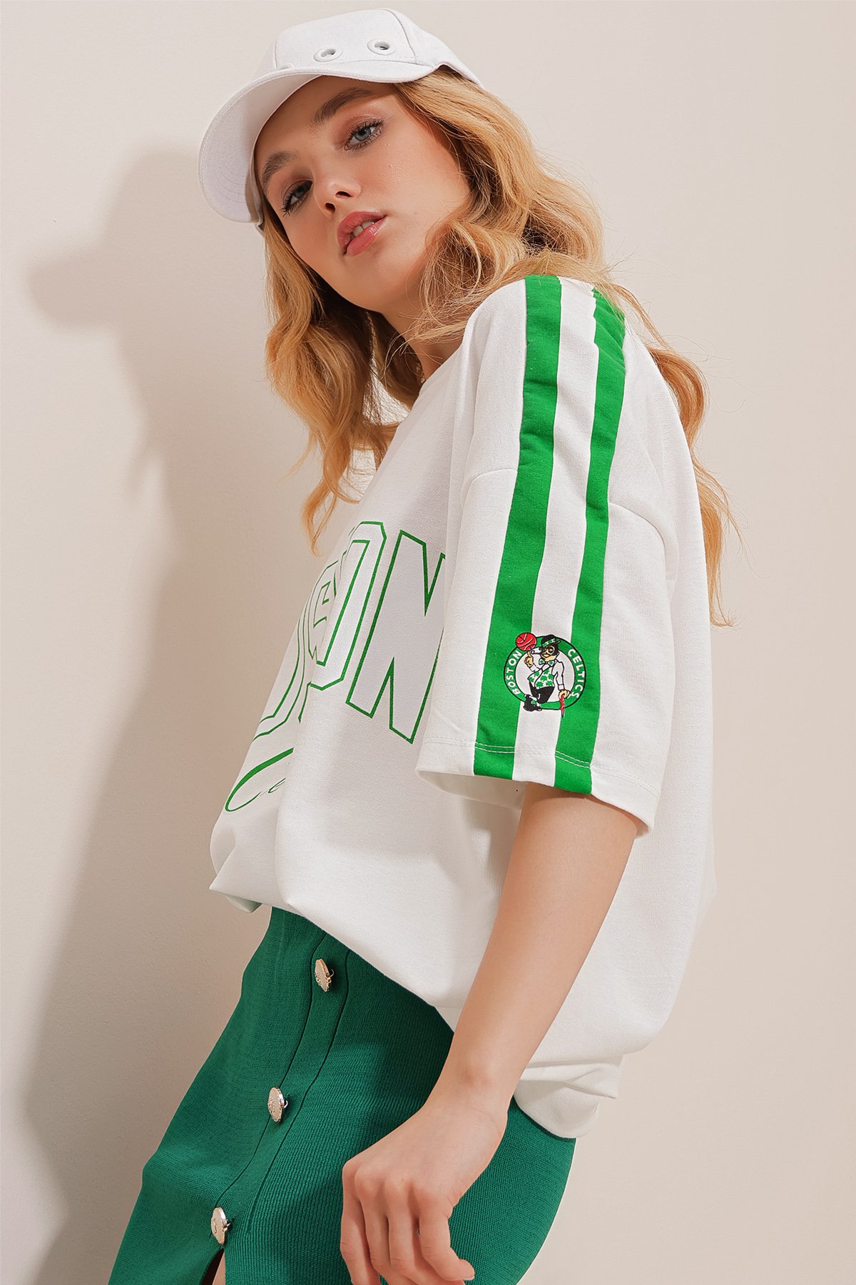 Bisiklet Yaka Dijital Baskılı İki İplik Oversize Unisex T-Shirt - Beyaz