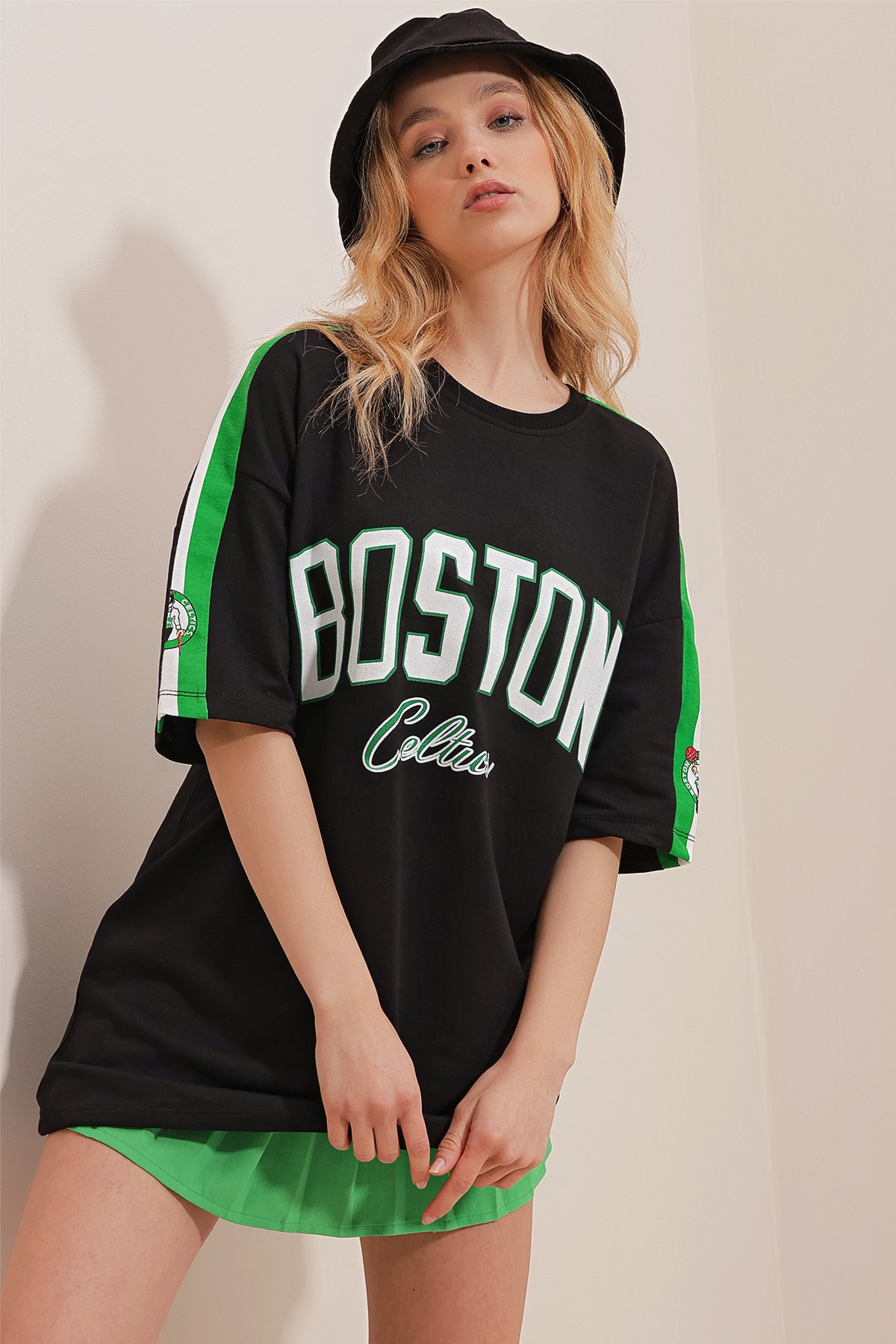 Bisiklet Yaka Dijital Baskılı İki İplik Oversize Unisex T-Shirt - Siyah