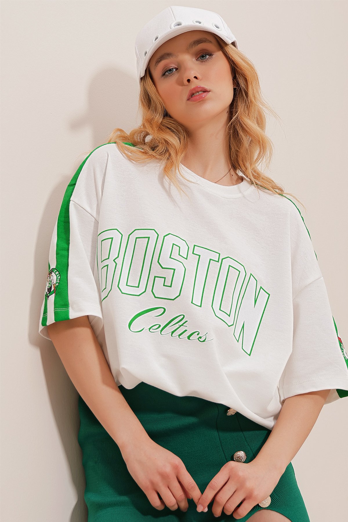 Bisiklet Yaka Dijital Baskılı İki İplik Oversize Unisex T-Shirt - Beyaz