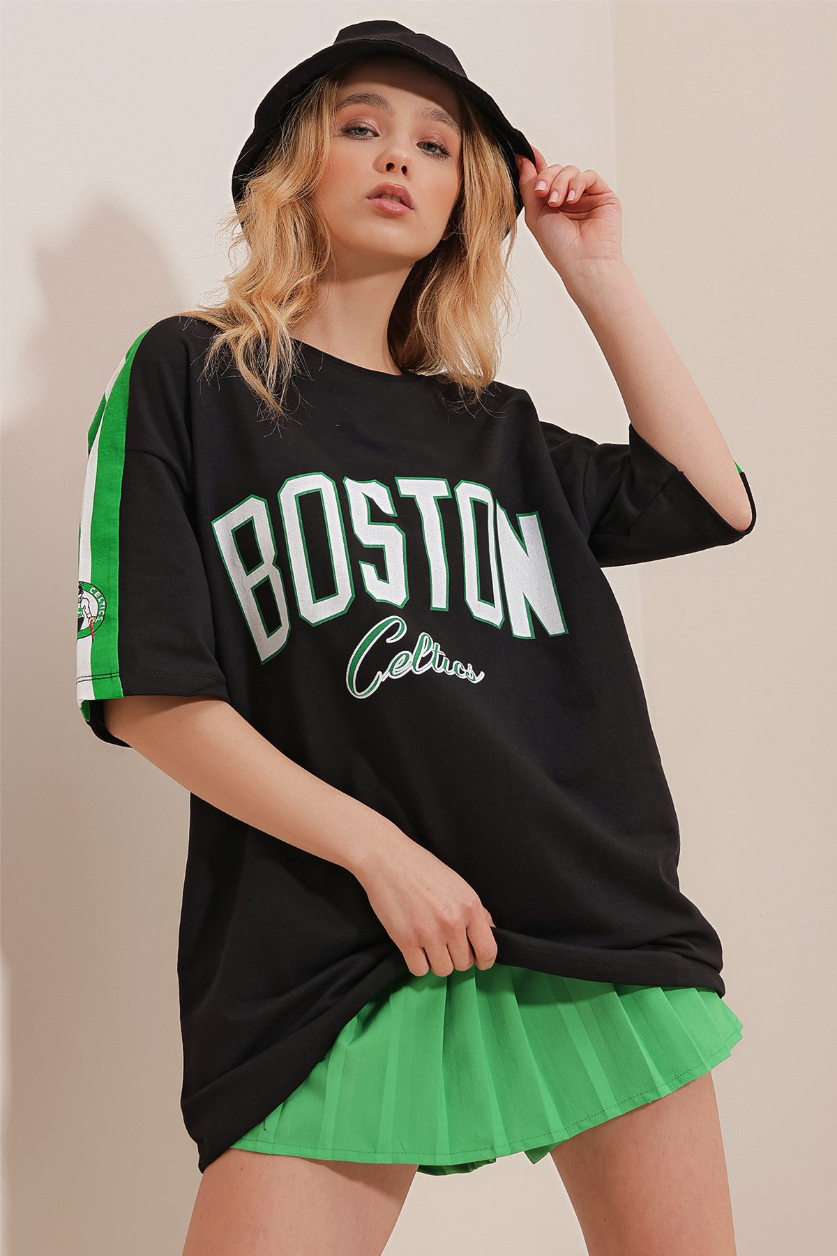Bisiklet Yaka Dijital Baskılı İki İplik Oversize Unisex T-Shirt - Siyah