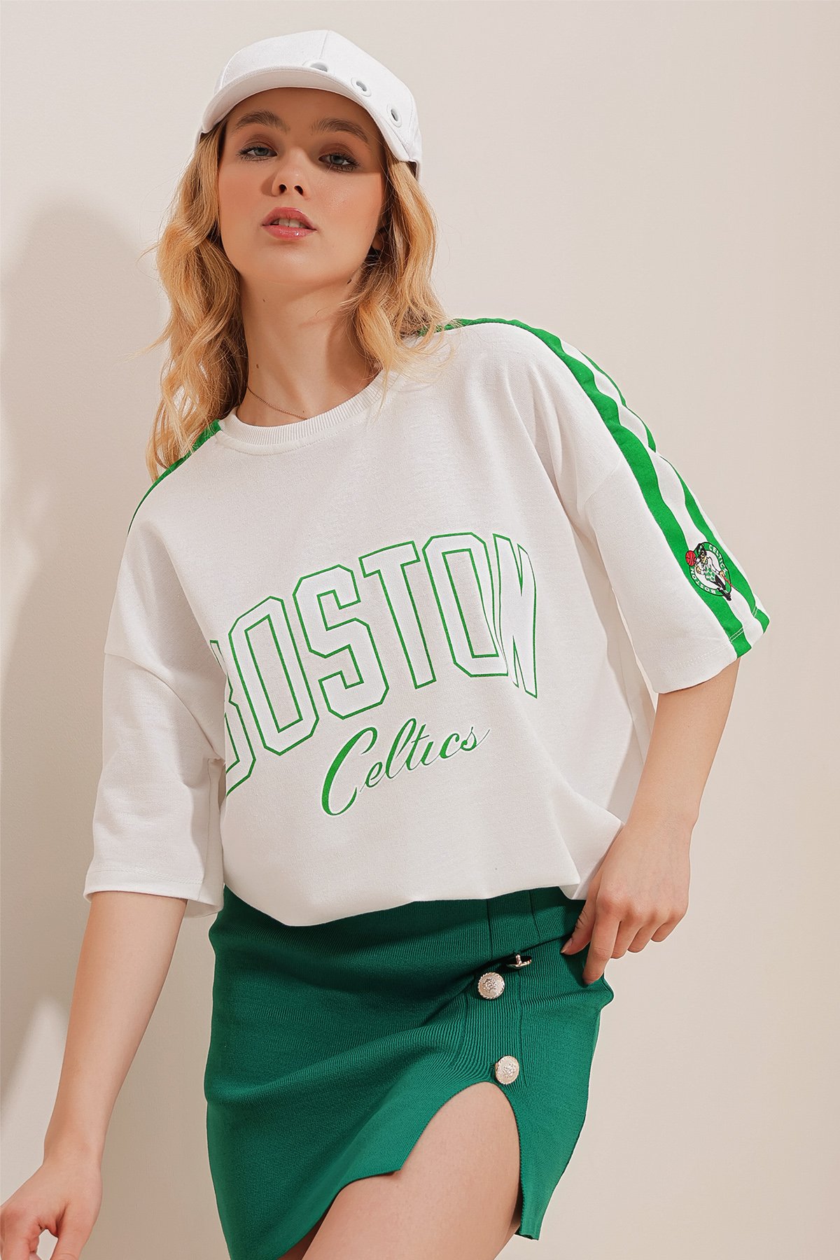 Bisiklet Yaka Dijital Baskılı İki İplik Oversize Unisex T-Shirt - Beyaz