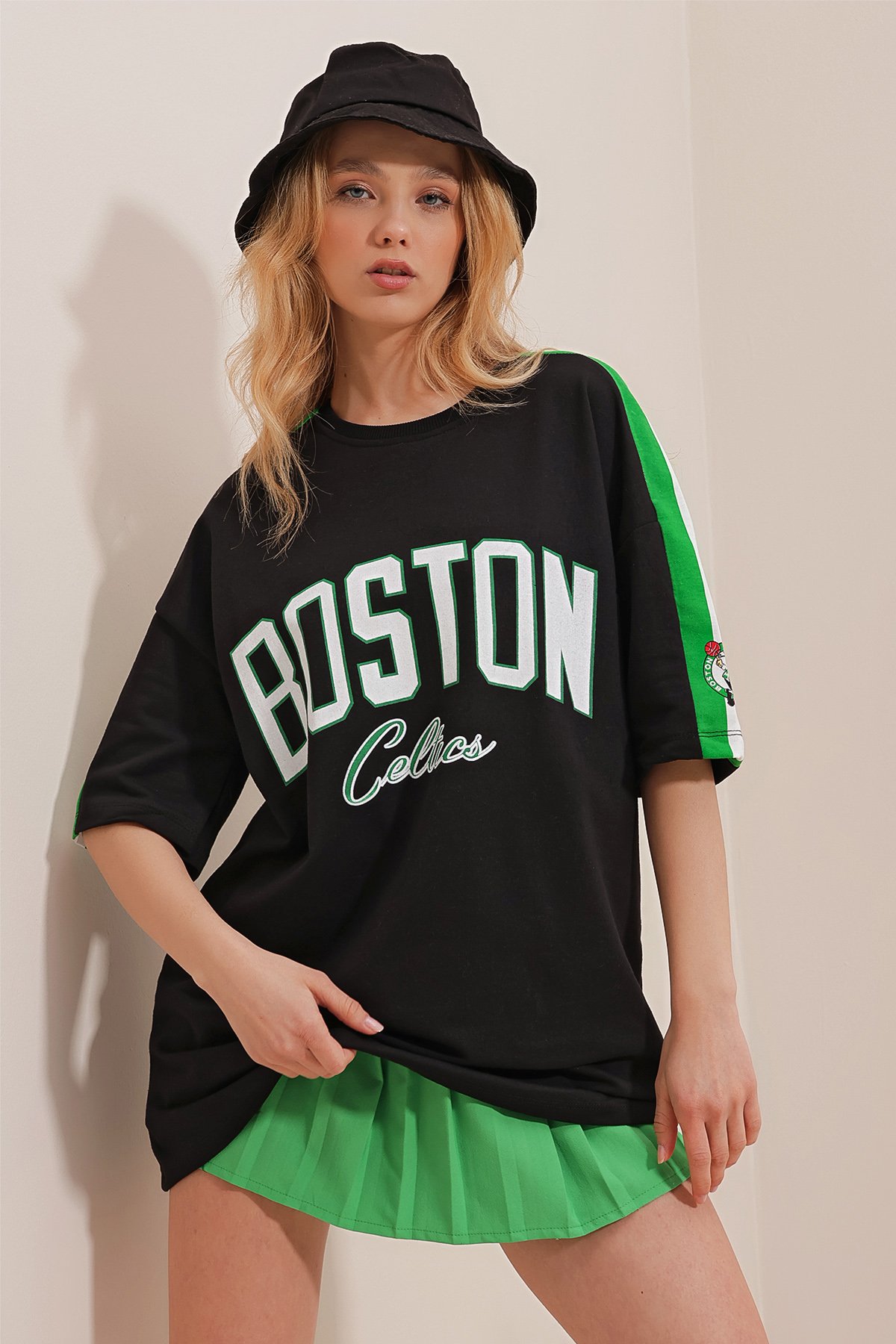 Bisiklet Yaka Dijital Baskılı İki İplik Oversize Unisex T-Shirt - Siyah