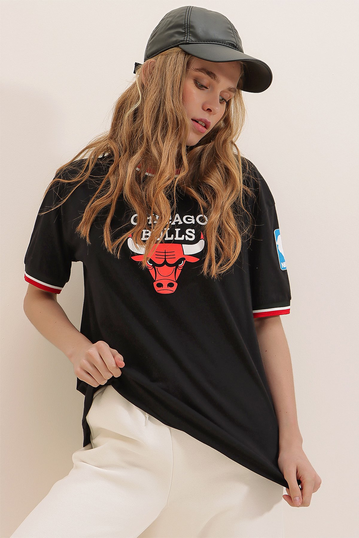 Bisiklet Yaka Dijital Baskılı Ribanalı %100 Pamuk T-Shirt - Siyah