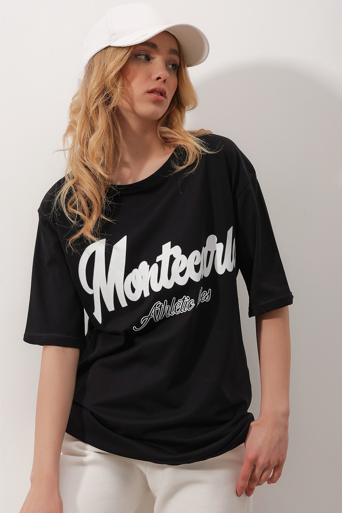 Bisiklet Yaka Dijital Baskılı Unisex Oversize T-Shirt - Siyah
