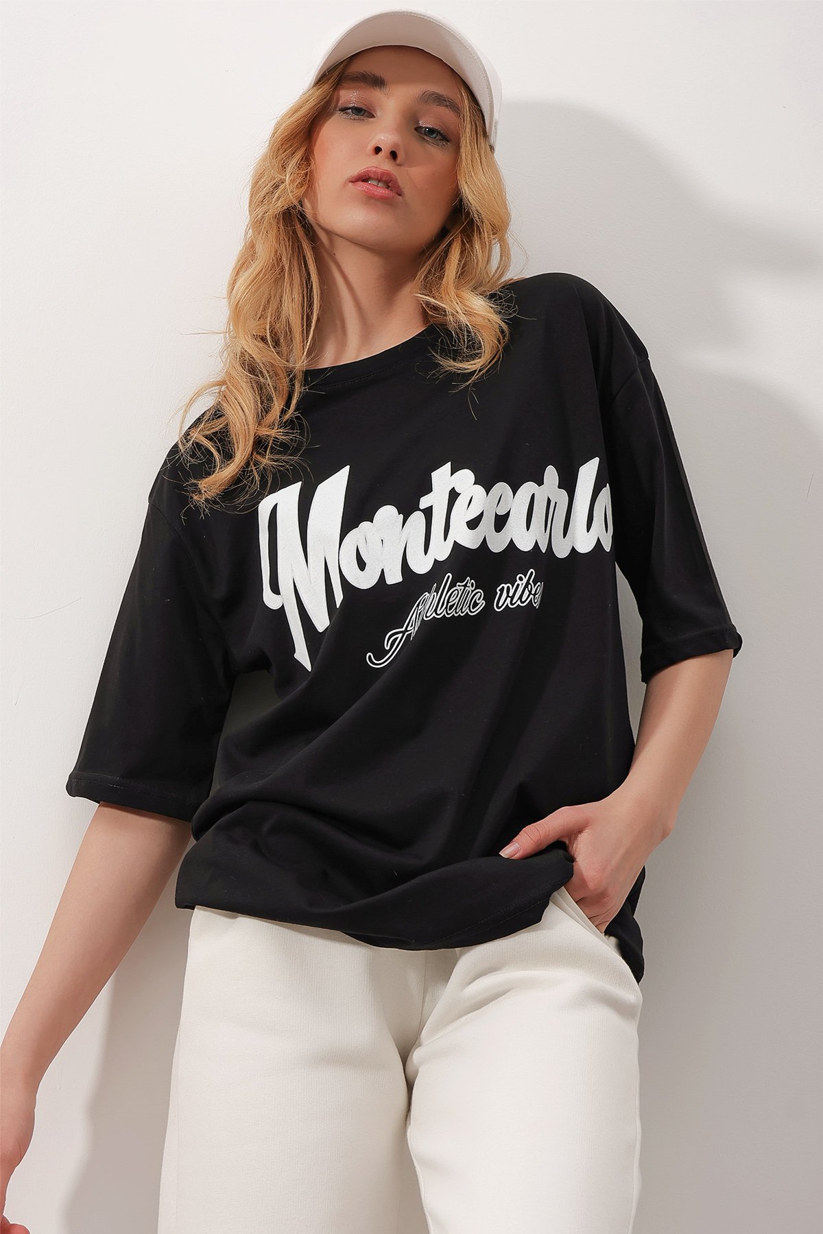 Bisiklet Yaka Dijital Baskılı Unisex Oversize T-Shirt - Siyah