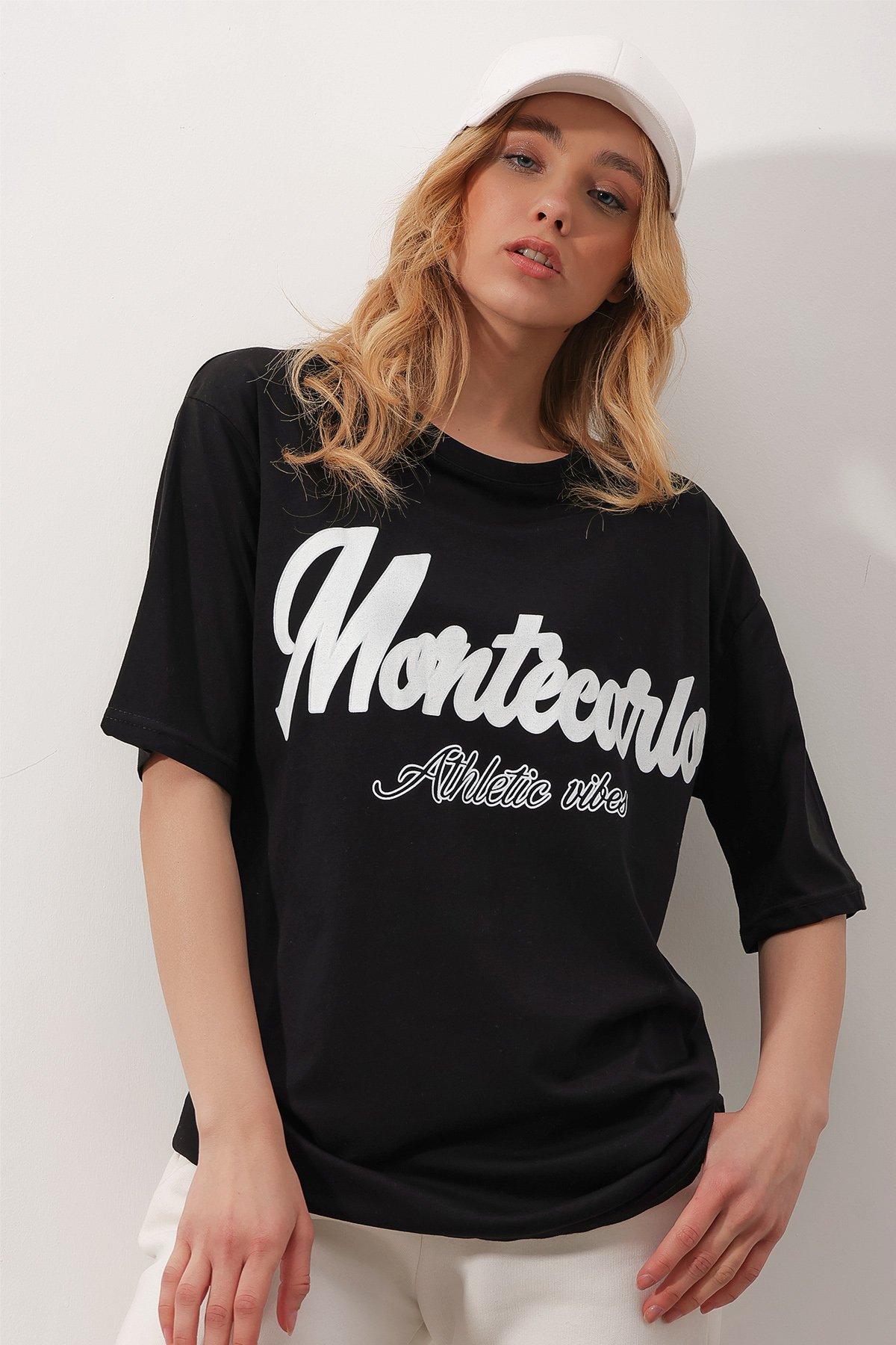 Bisiklet Yaka Dijital Baskılı Unisex Oversize T-Shirt - Siyah