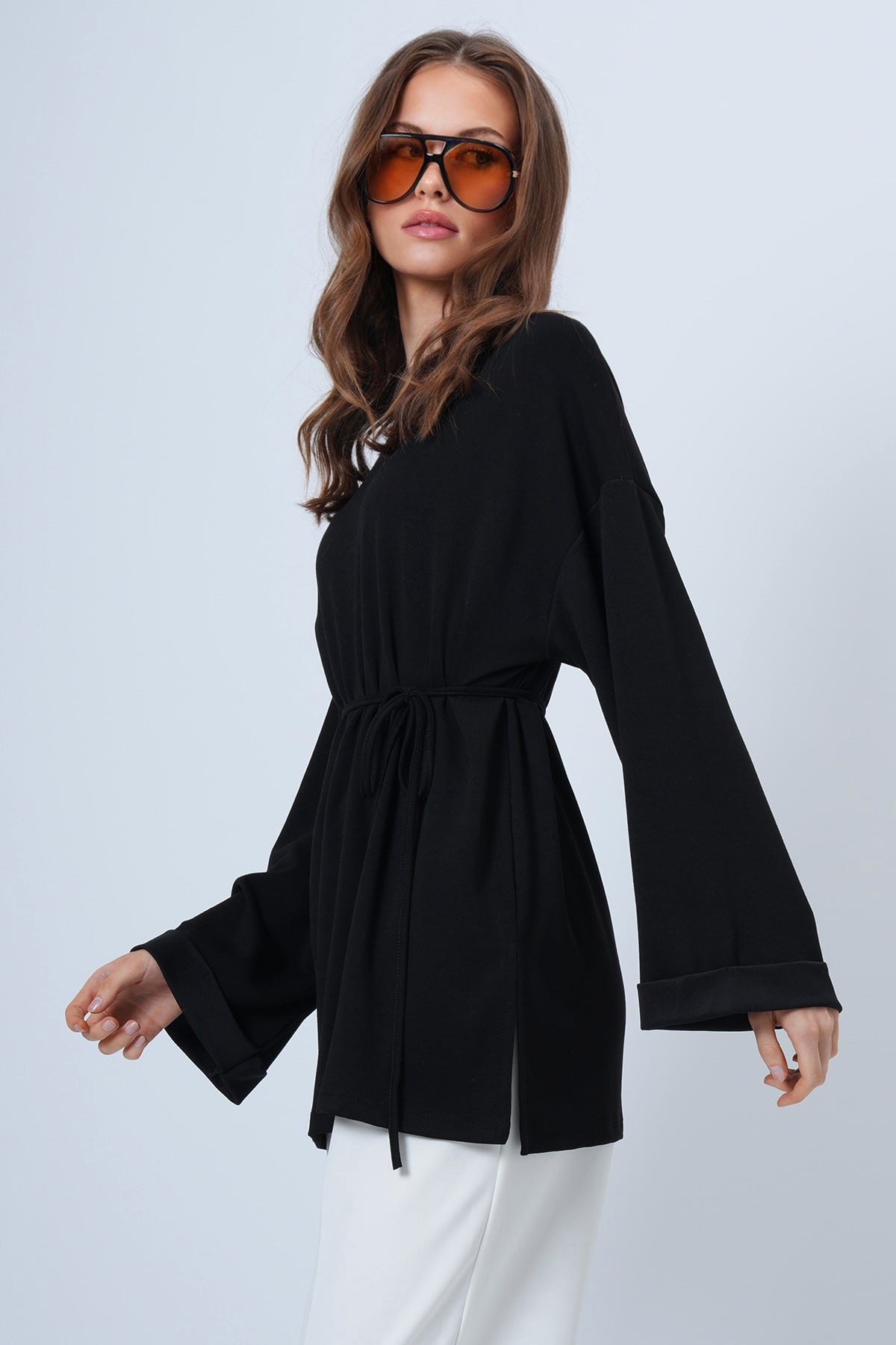 Bisiklet Yaka Düşük Omuz Oversize Sweatshirt - SİYAH