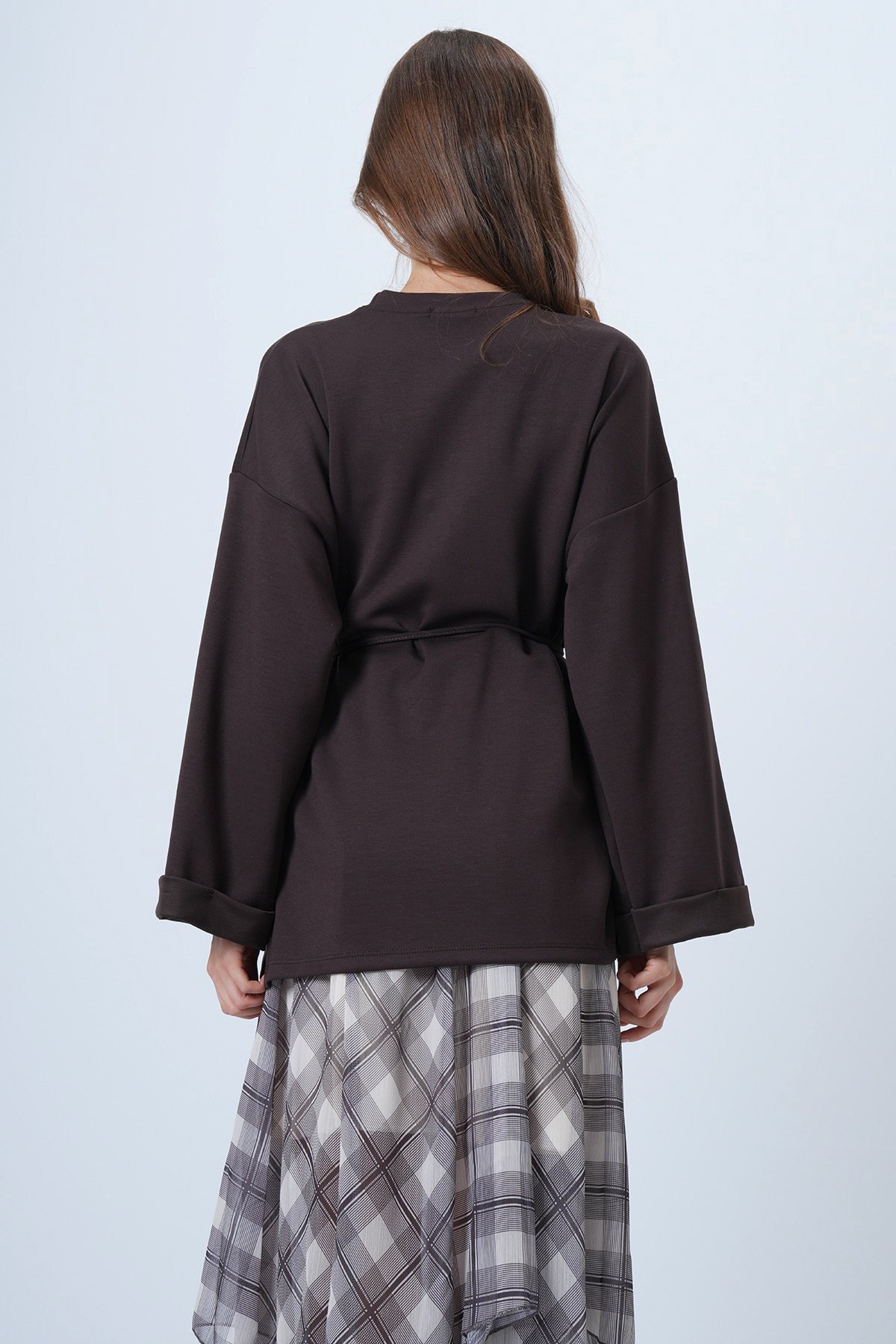 Bisiklet Yaka Düşük Omuz Oversize Sweatshirt - ACI KAHVE