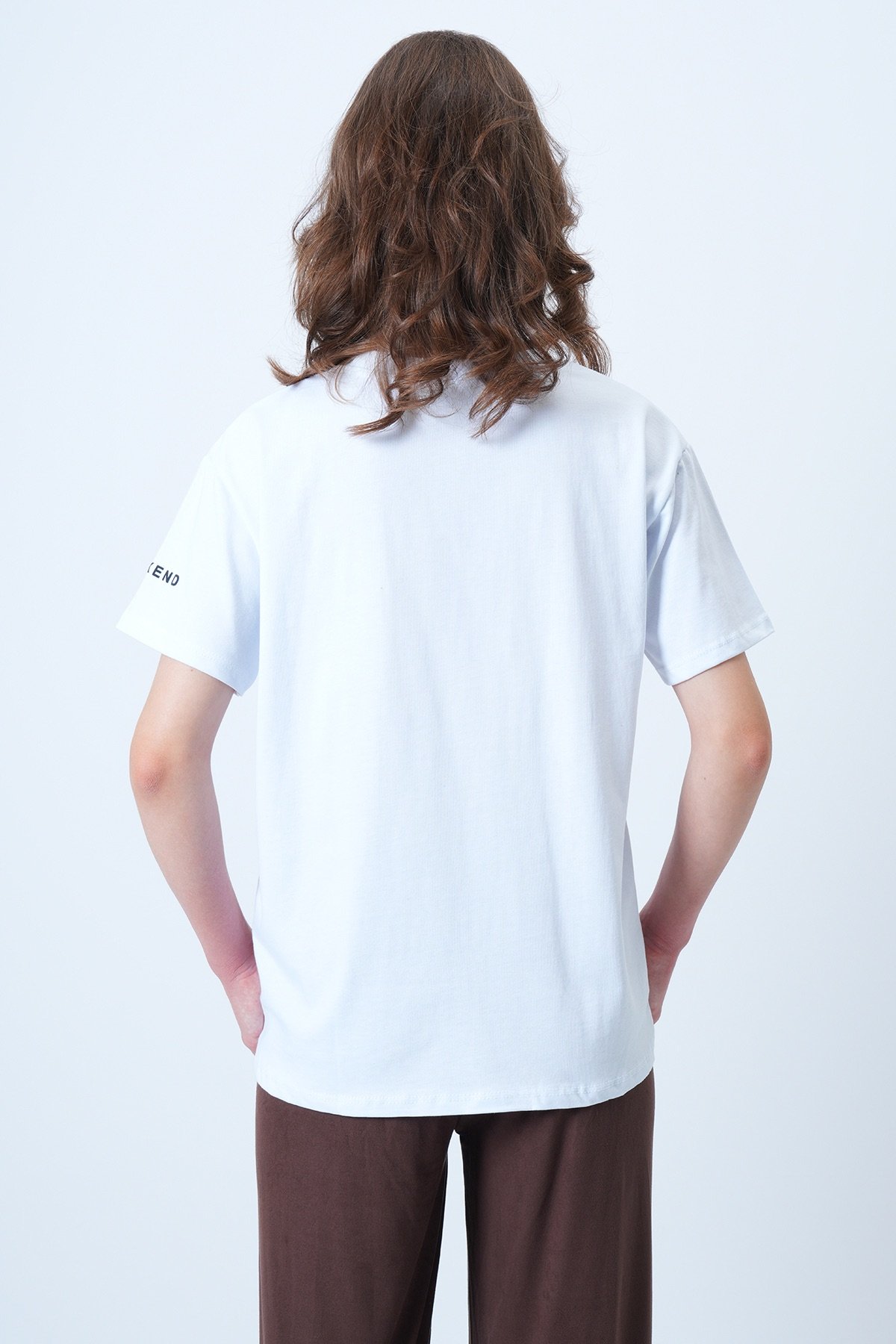 Bisiklet Yaka Leopar Baskılı Pamuk T-shirt - BEYAZ