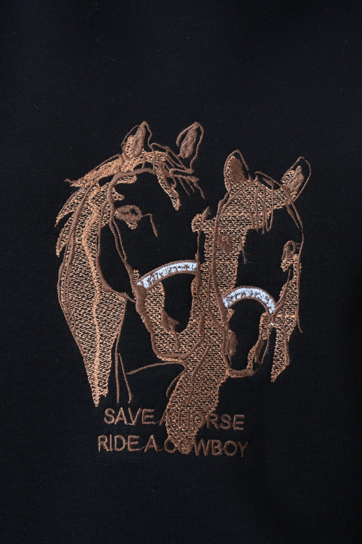 Bisiklet Yaka Nakışlı  İçi Şardonlu 3 İplik Sweatshirt - SİYAH