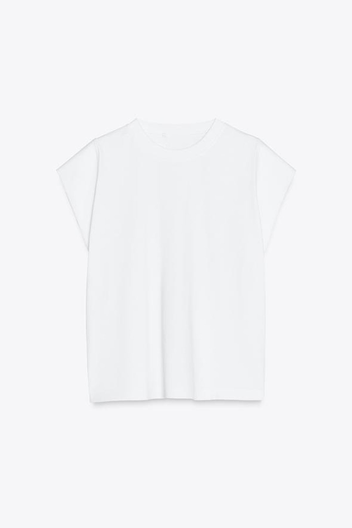 BİSİKLET YAKA OMUZLARI VATKALI KOLSUZ T-SHIRT - Beyaz