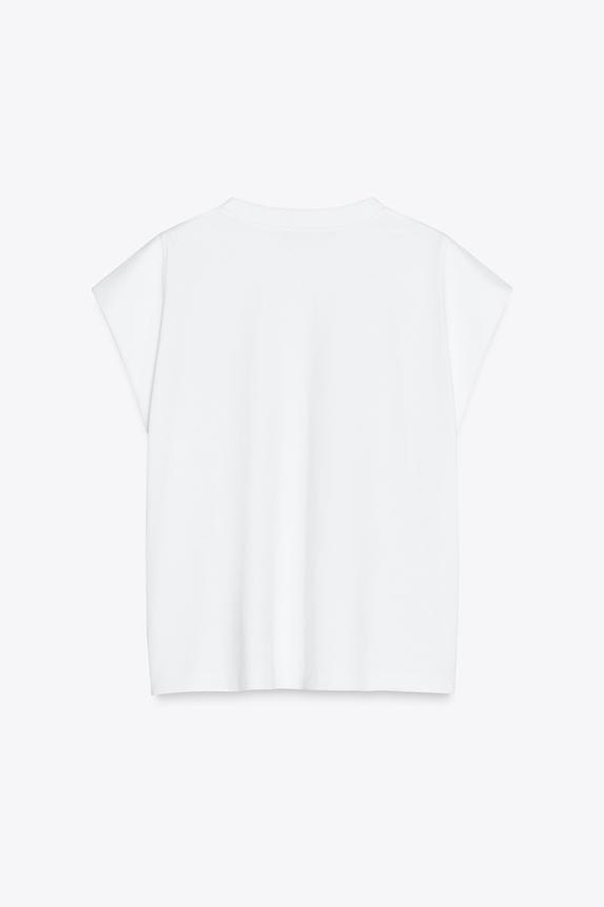 BİSİKLET YAKA OMUZLARI VATKALI KOLSUZ T-SHIRT - Beyaz