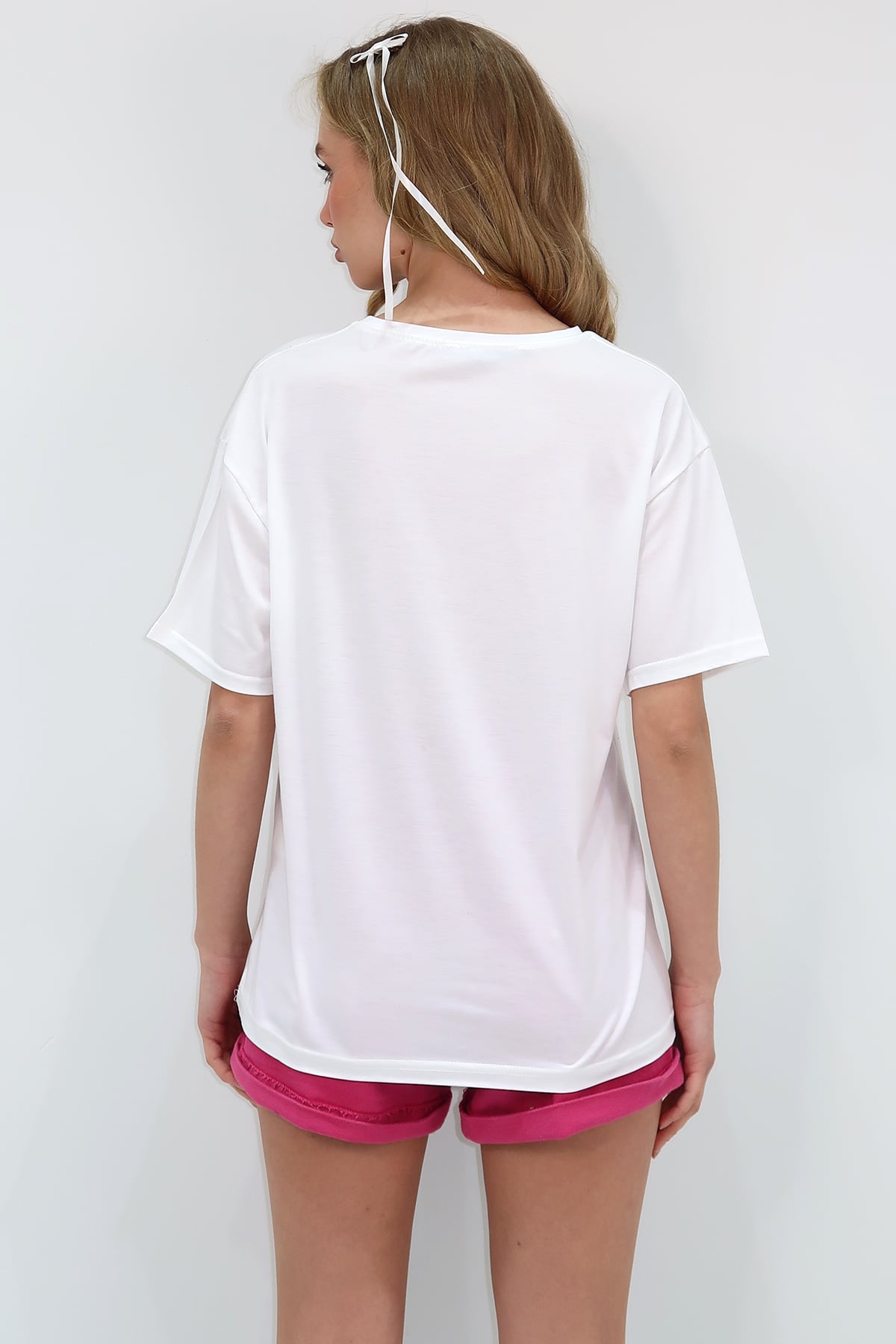 Bisiklet Yaka Önü Yazı Baskılı Pamuk T-Shirt - Beyaz