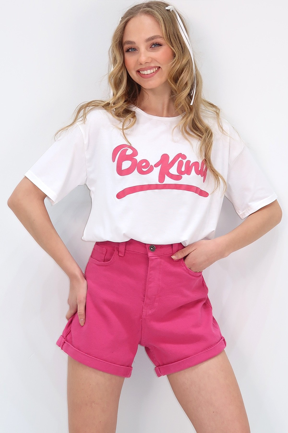 Bisiklet Yaka Önü Yazı Baskılı Pamuk T-Shirt - Beyaz