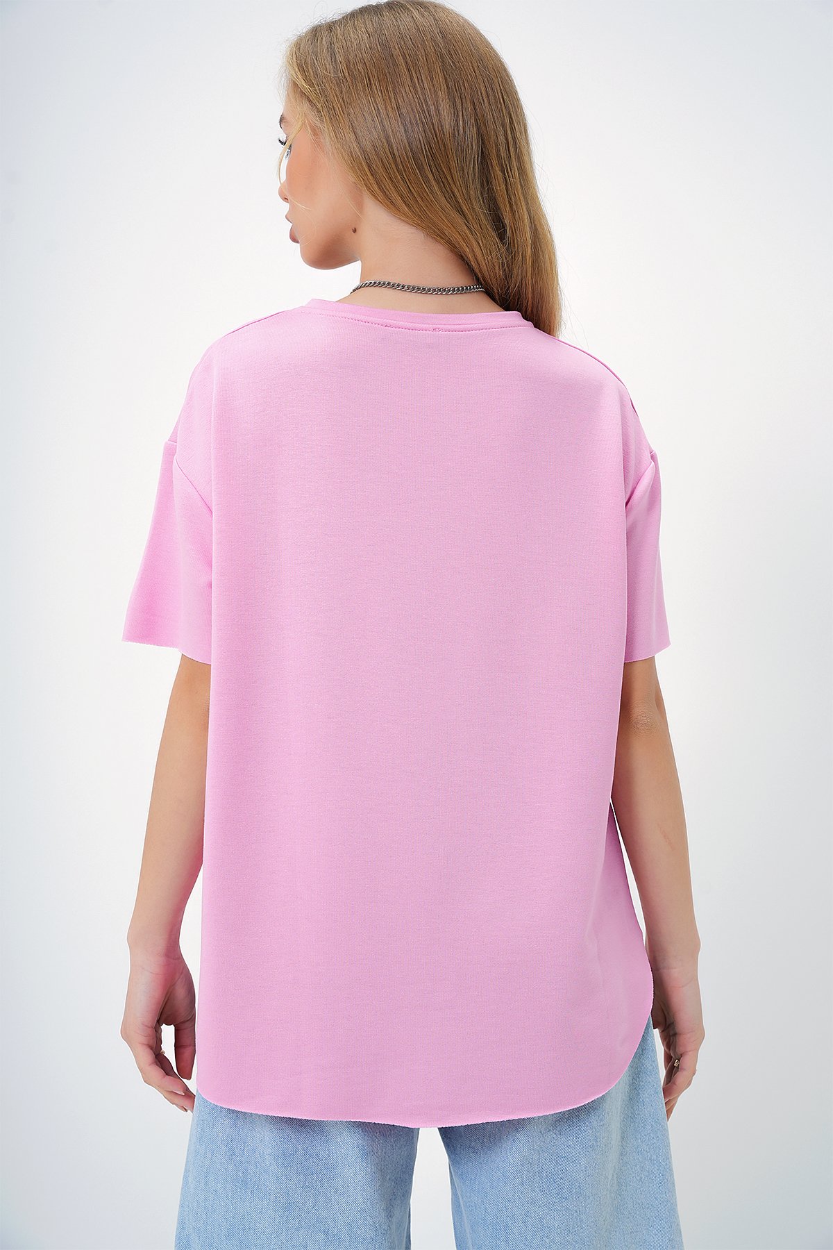 Bisiklet Yaka Oval Kesim Modal T-Shirt - PEMBE