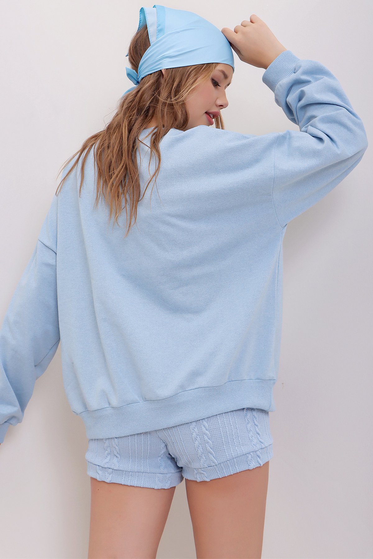 Bisiklet Yaka Oversize Basic Sweatshirt - Mavi