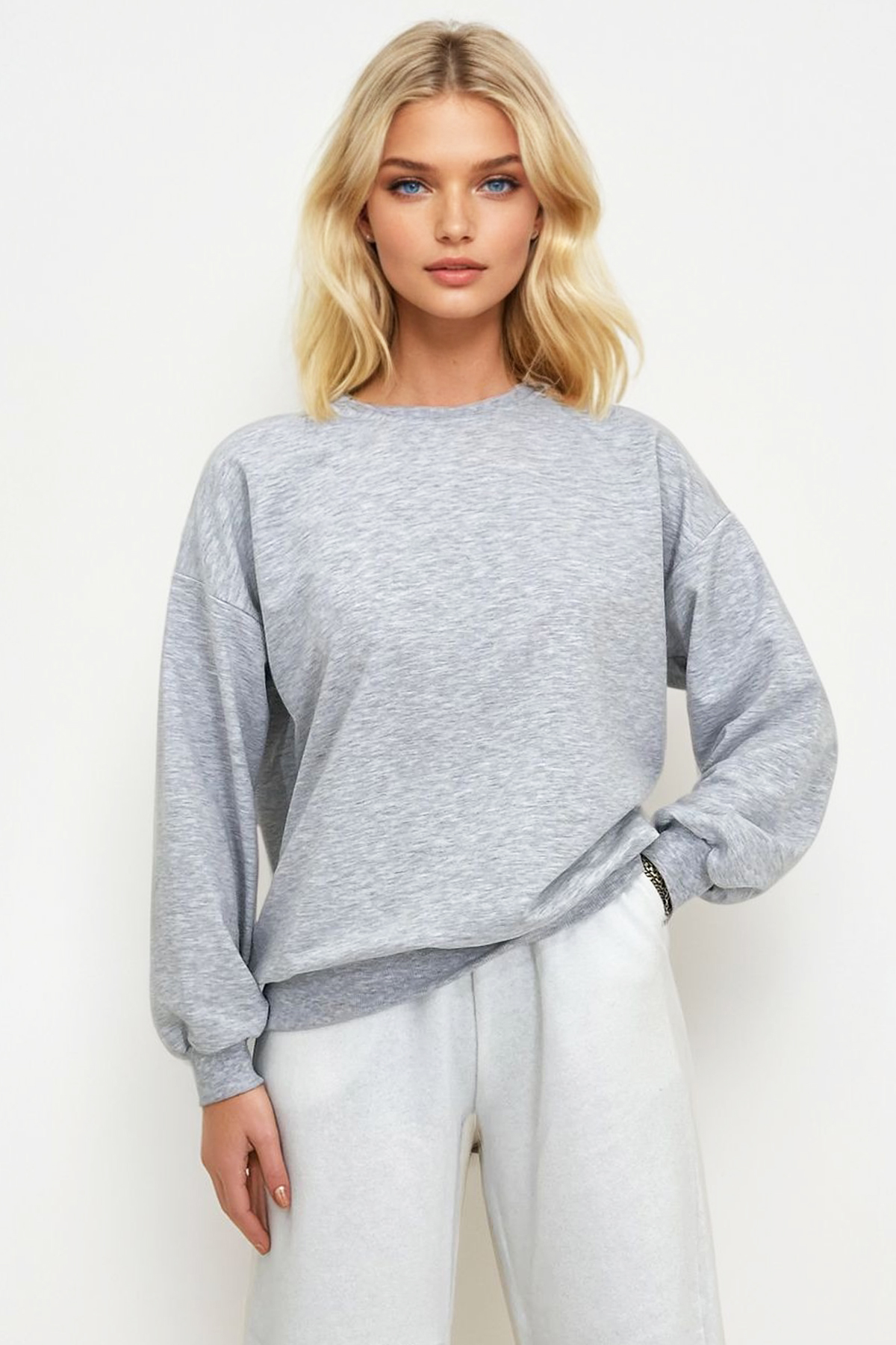 Bisiklet Yaka Oversize Mevsimlik Basic Sweatshirt - Karmelanj