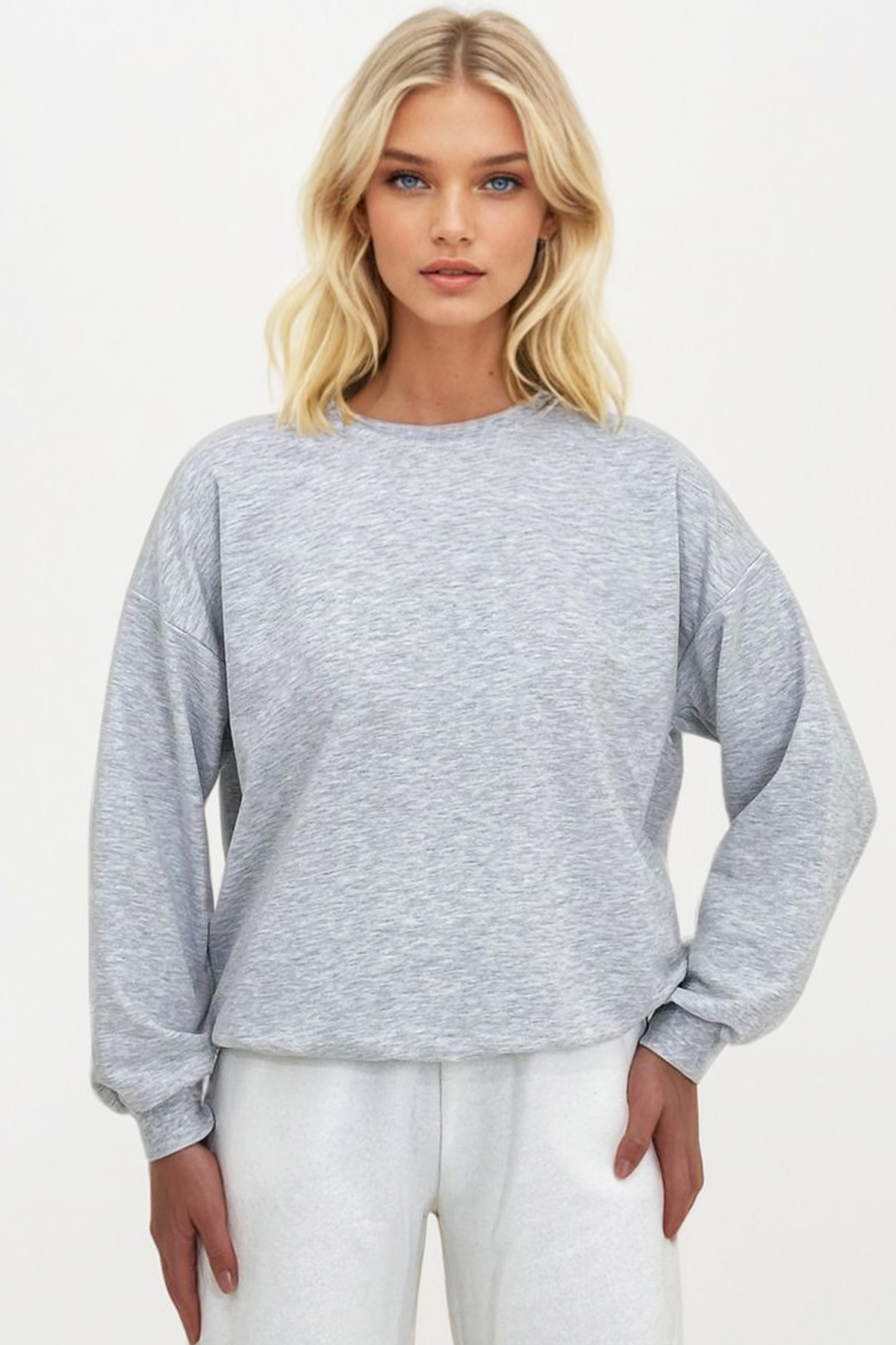 Bisiklet Yaka Oversize Mevsimlik Basic Sweatshirt - Karmelanj