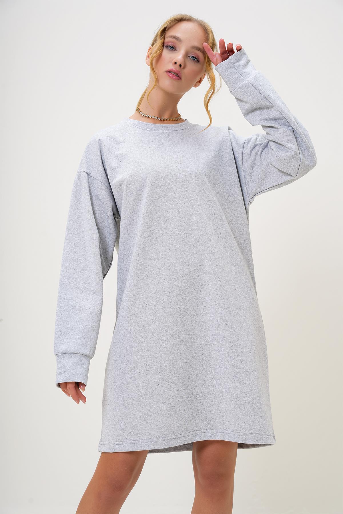 Bisiklet Yaka Sweatshirt Elbise - Grimelanj