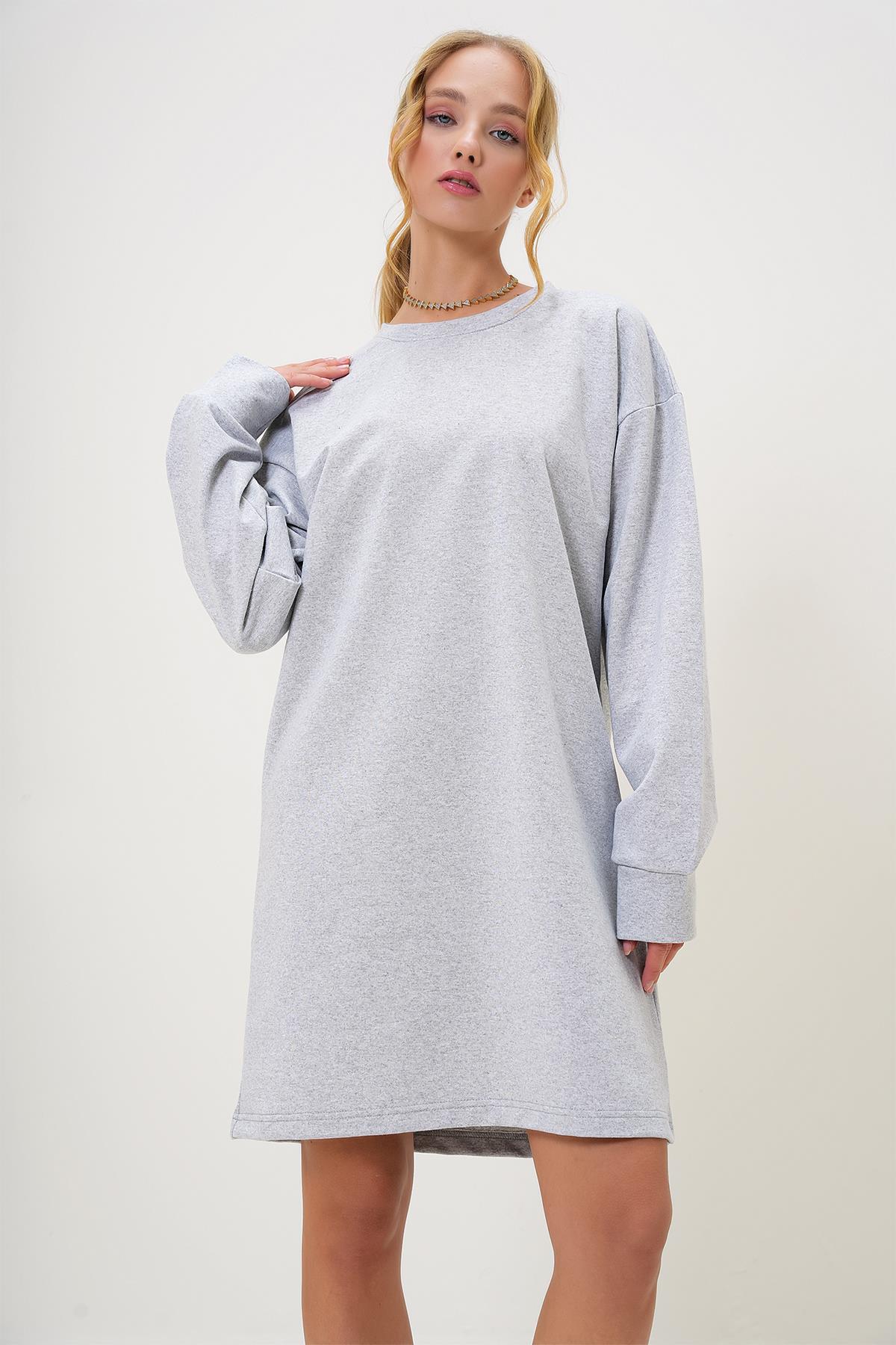 Bisiklet Yaka Sweatshirt Elbise - Grimelanj