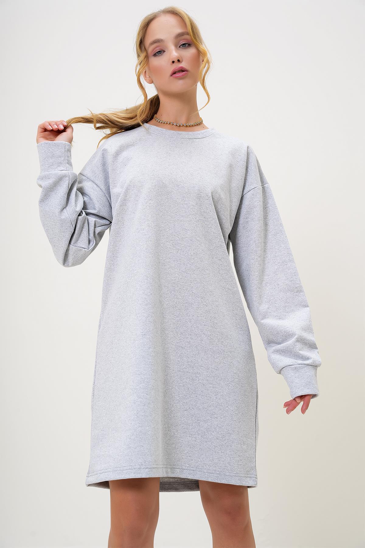 Bisiklet Yaka Sweatshirt Elbise - Grimelanj