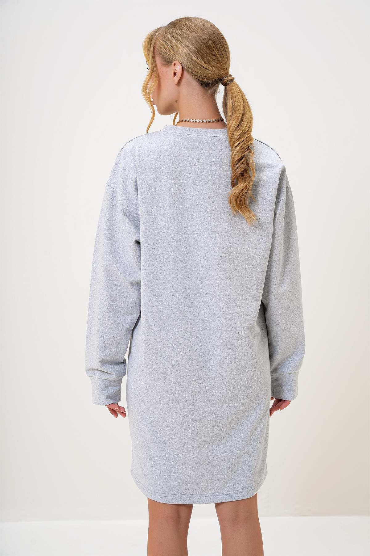 Bisiklet Yaka Sweatshirt Elbise - Grimelanj
