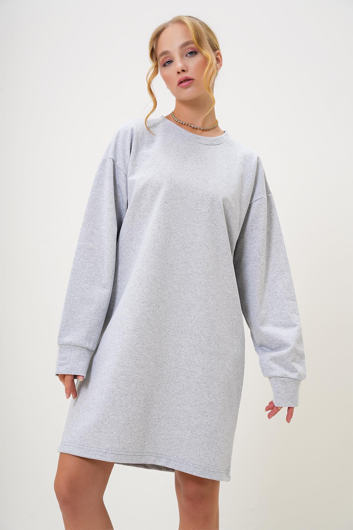 Bisiklet Yaka Sweatshirt Elbise - Grimelanj