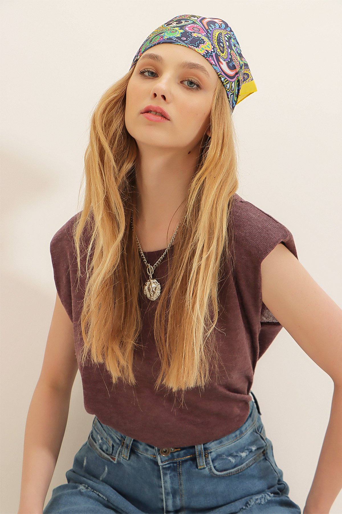 Bisiklet Yaka Vatkalı Örme Bluz - Acı Kahve