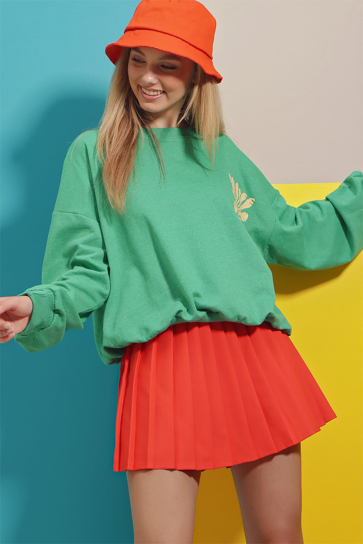 Bisiklet Yaka Warmenergy Baskılı Sweatshirt - Yeşil