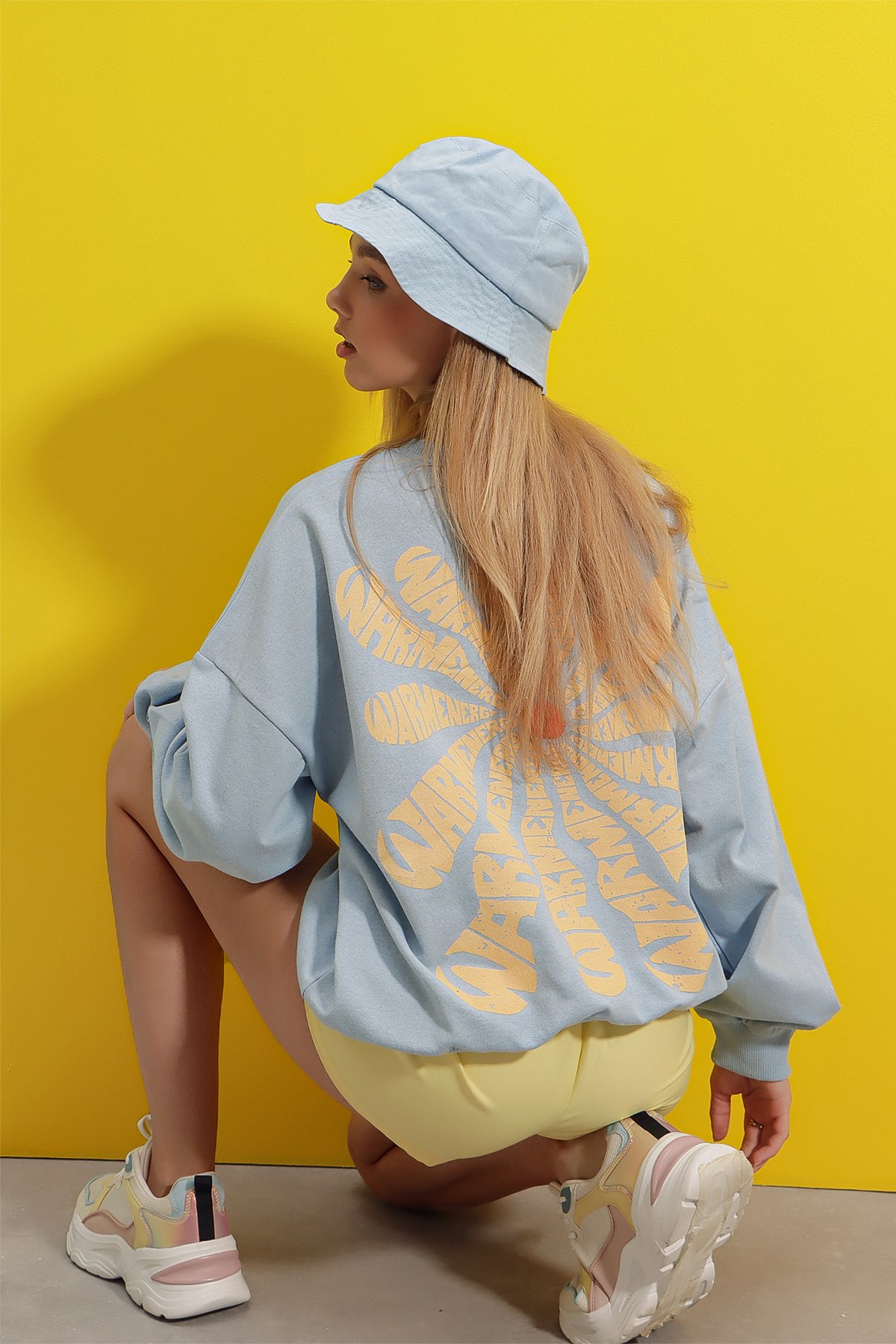 Bisiklet Yaka Warmenergy Baskılı Sweatshirt - Bebe mavi