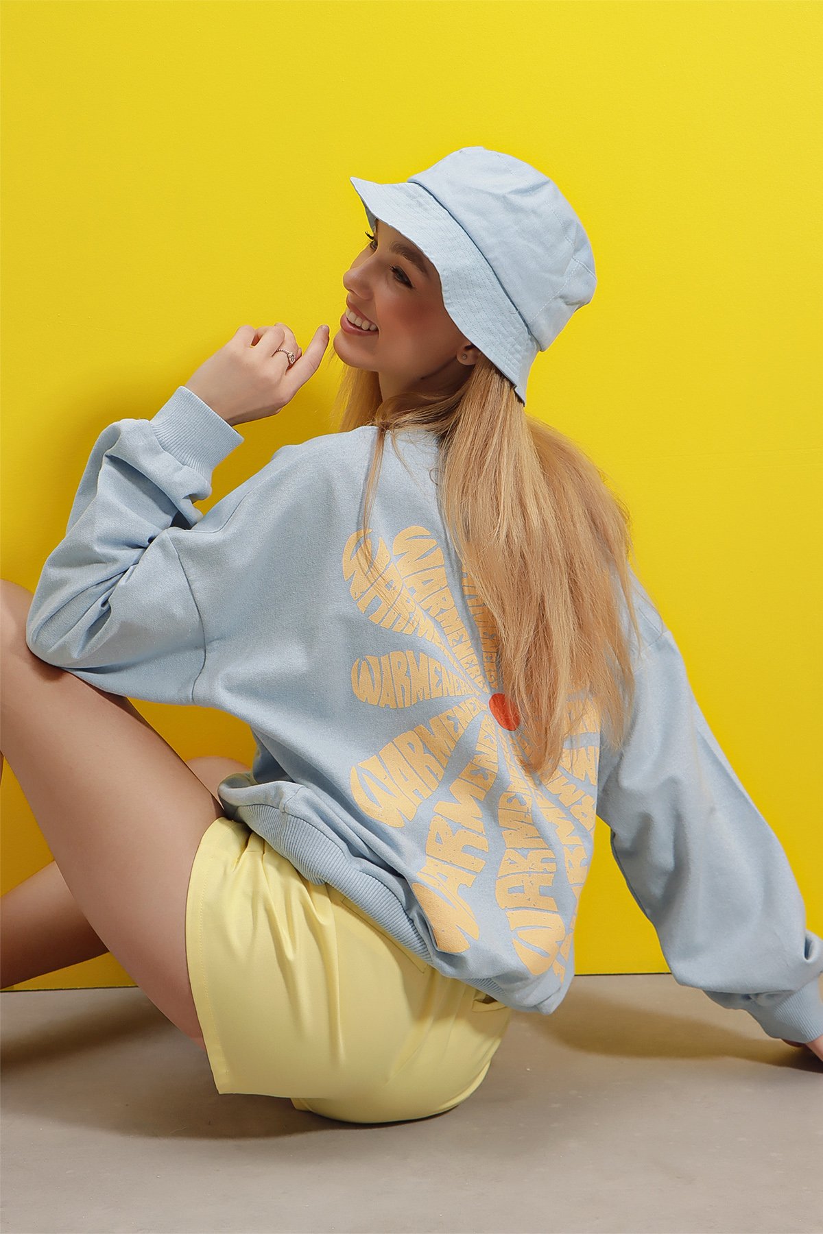 Bisiklet Yaka Warmenergy Baskılı Sweatshirt - Bebe mavi