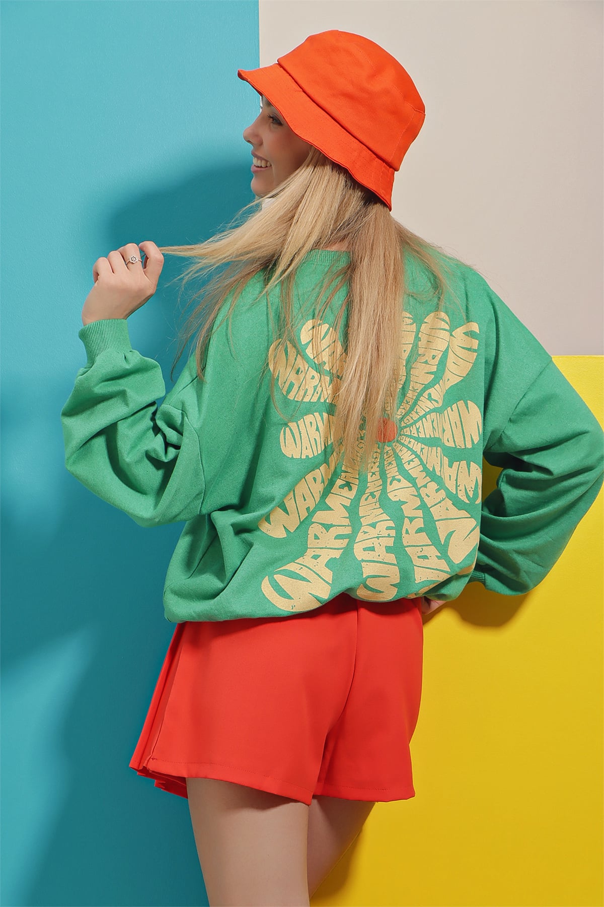 Bisiklet Yaka Warmenergy Baskılı Sweatshirt - Yeşil