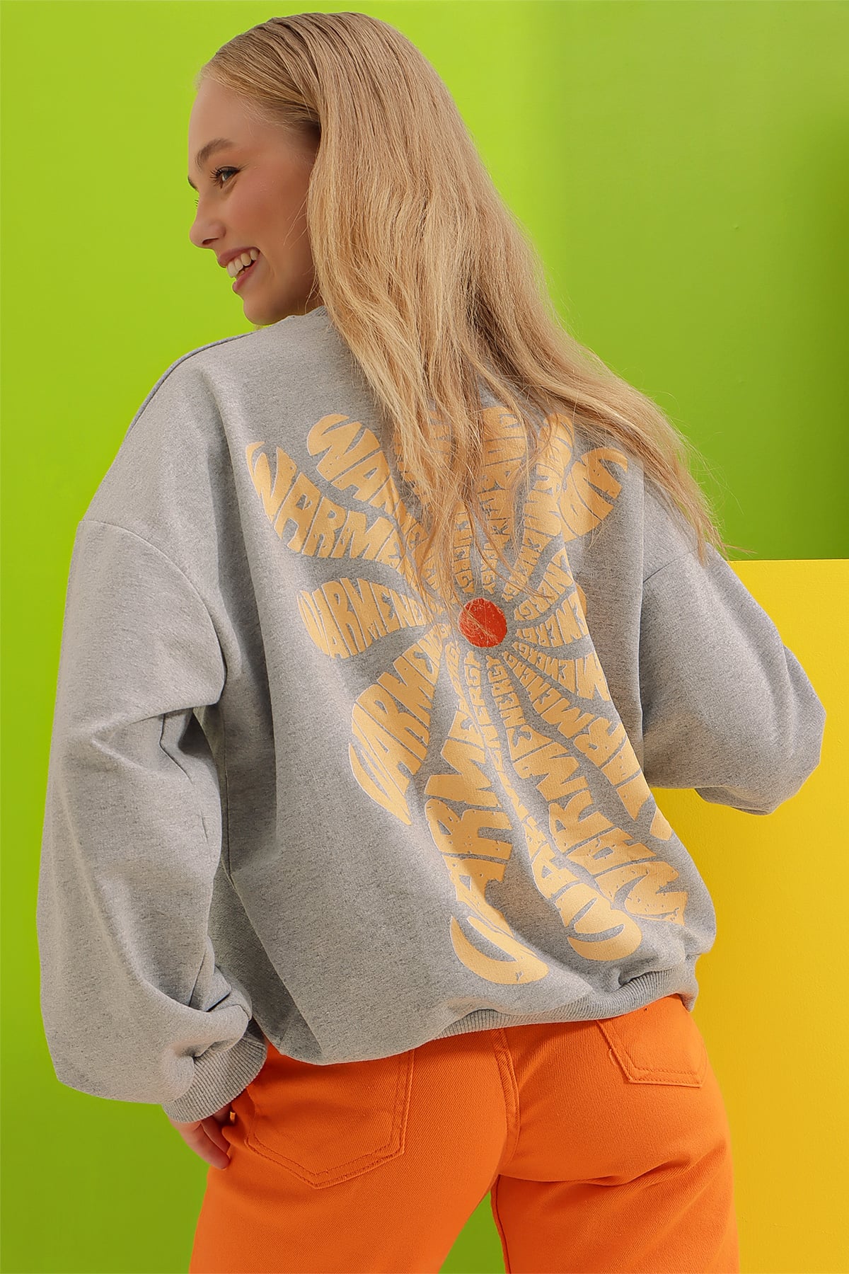 Bisiklet Yaka Warmenergy Baskılı Sweatshirt - Gri