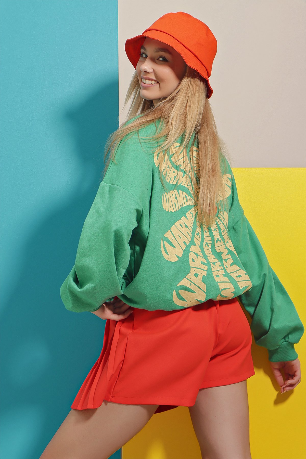 Bisiklet Yaka Warmenergy Baskılı Sweatshirt - Yeşil