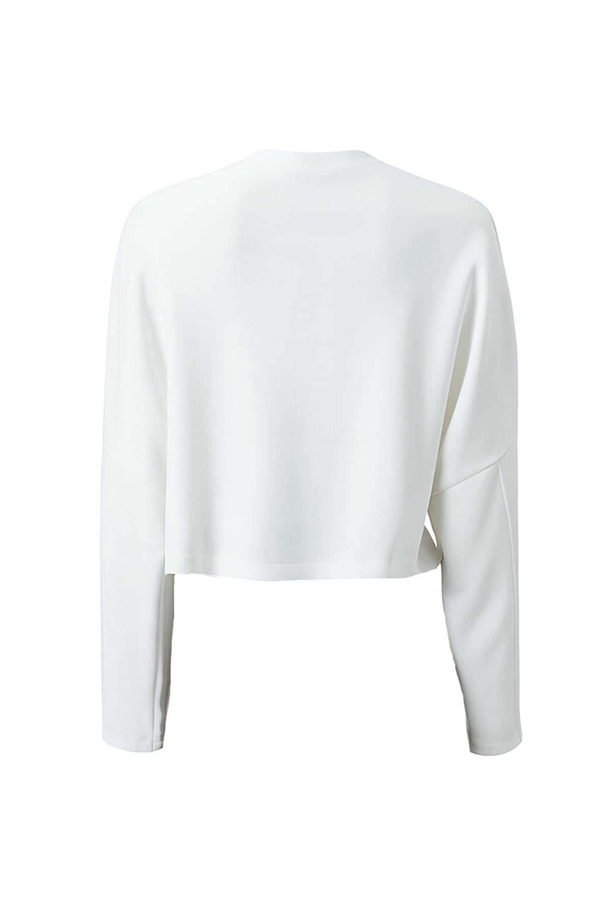 Bisiklet Yaka Yarım Kol Crop Basic Bluz - EKRU