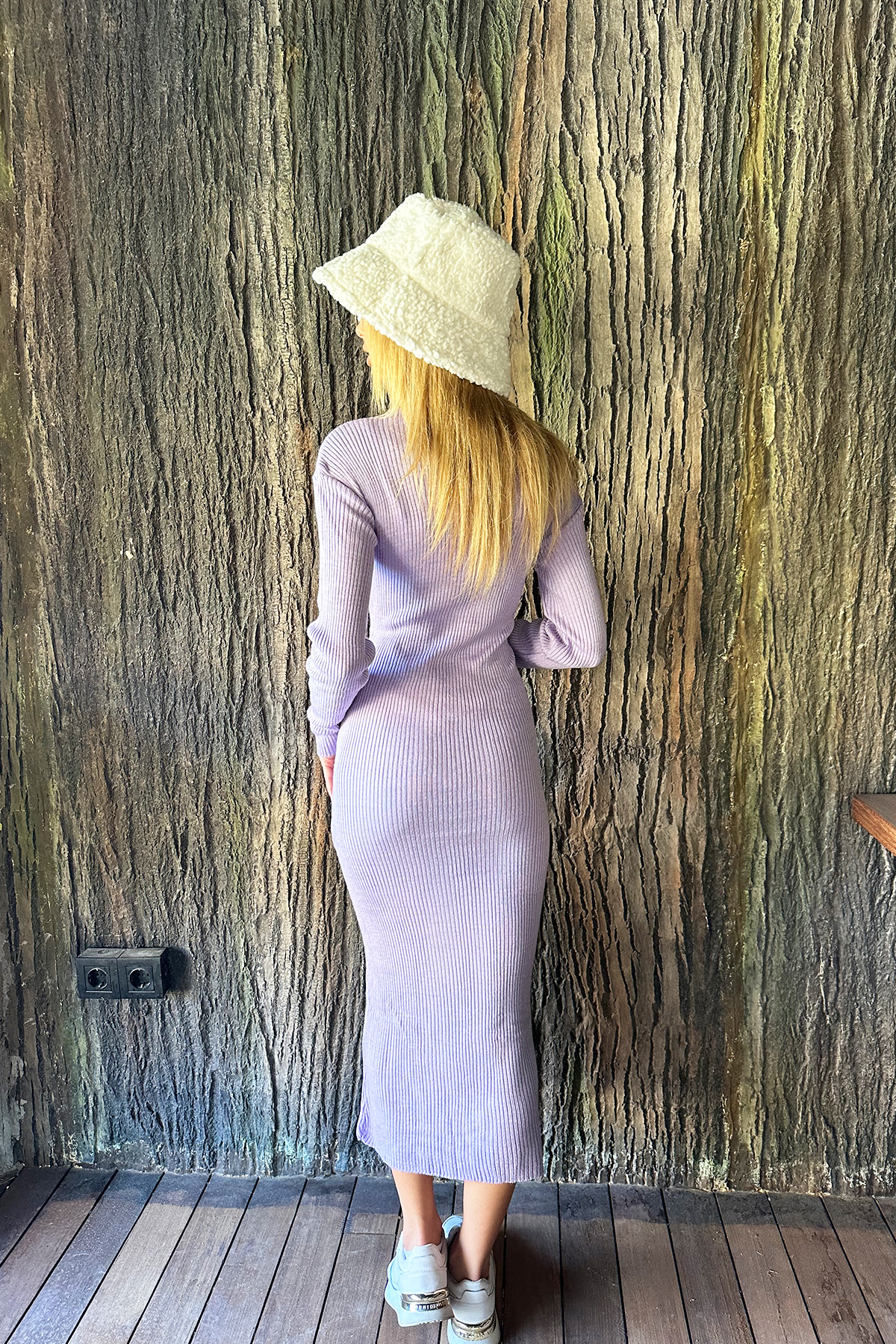 Boğazlı Basic Elbise - Lila